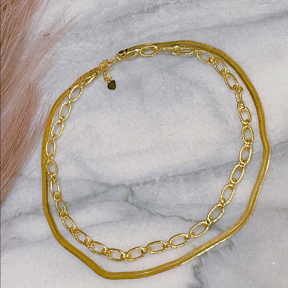 New Gold layering necklace set, double chain